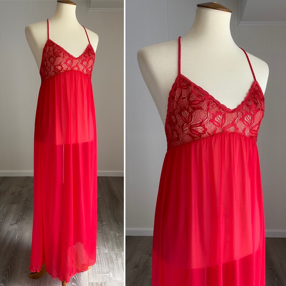 Vintage Vanity Fair Maxi Nightgown Red Lace Bridal